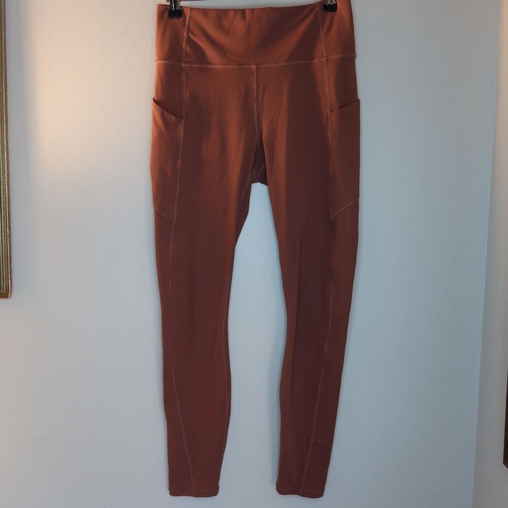 Fabletics Pure Luxe High Waisted Leggings Womens XS Rust Brown Side Pockets